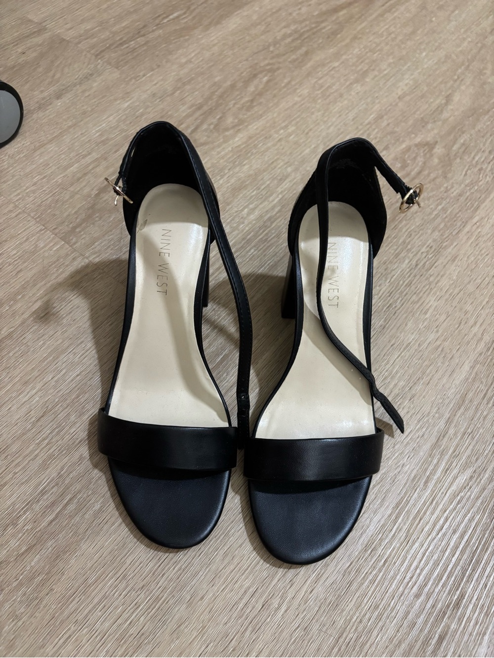 Nine West Black Open-Toe Ankle-Strap Block Heels